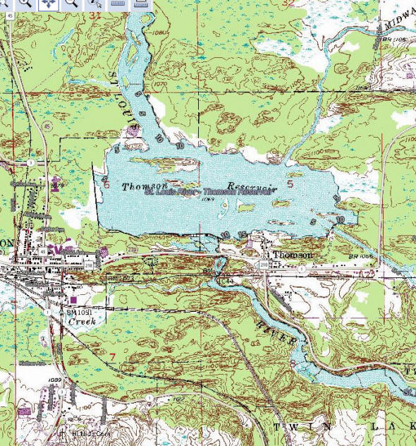Topographic map of the Thomson Minnesota area