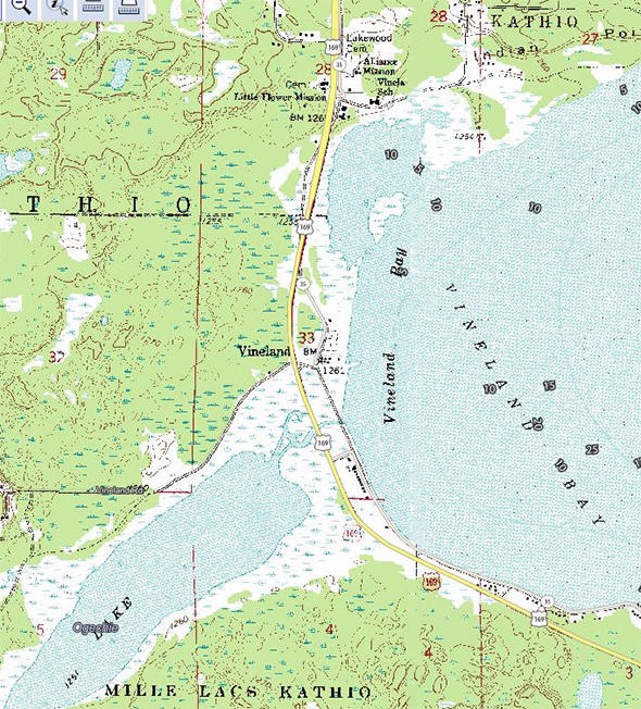 Topographic map of the Vineland Minnesota area