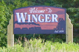Welcome sign, Winger Minnesota
