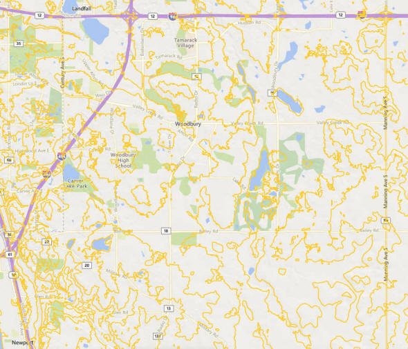 Topographic map of the Woodbury Minnesota area