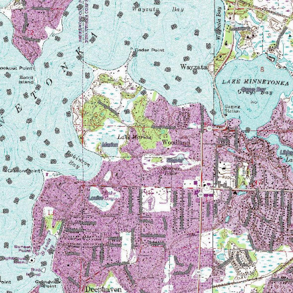 Topographic map of the Woodland Minnesota area