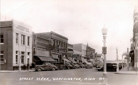 10th Street at 3rd Avenue, Worthington Minnesota, 1940's