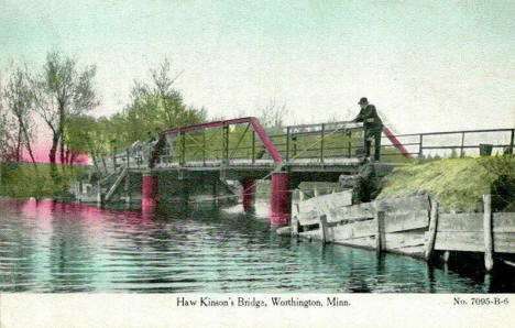 Fishing on Haw Kinson's Bridge, Worthington Minnesota, 1908