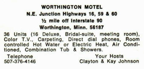 Worthington Motel, Worthington Minnesota, 1970's