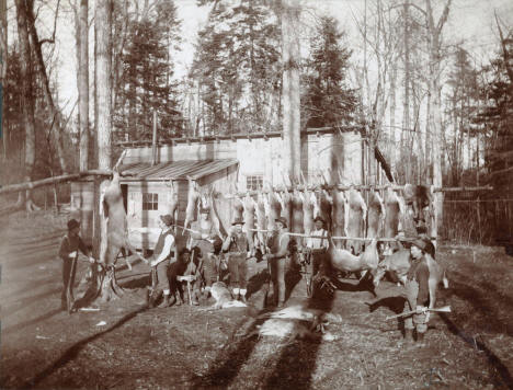 A hunting party and their game at the T. O. Sauby home near Wrenshall Minnesota, 1902
