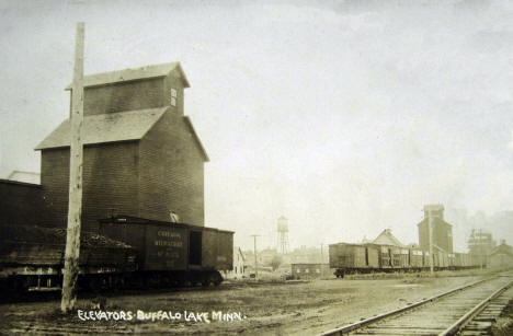 Elevators and train tracks, Buffalo Lake, Minnesota, 1908