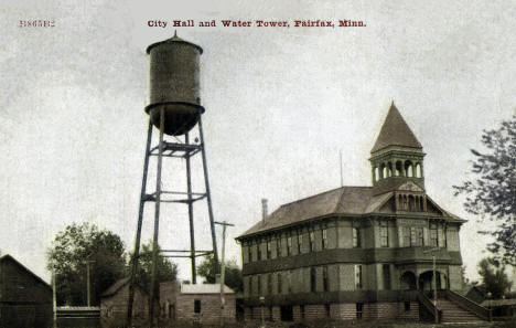 City Hall and water tower in Fairfax, Minnesota, 1909