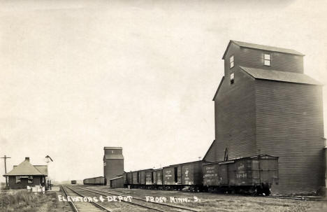 Elevators and Railroad Depot, Frost, Minnesota, 1925