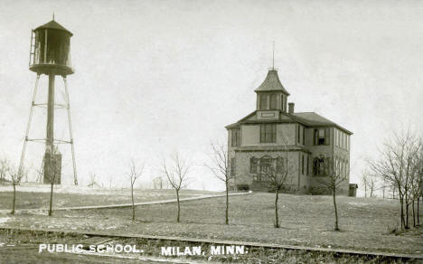Public School and Water Tower, Milan, Minnesota, 1908