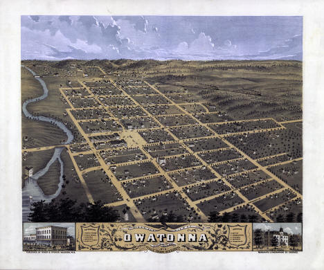 Vintage Map of Owatonna, Minnesota, 1870
