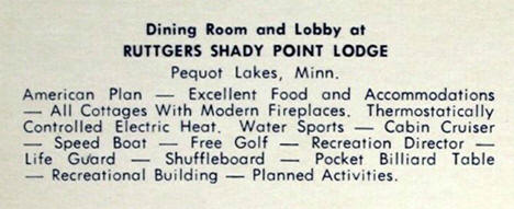 Ruttger's Shady Point Lodge, Pequot Lakes, Minnesota, 1958