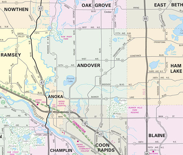 Minnesota State Highway Map of the Andover Minnesota area 