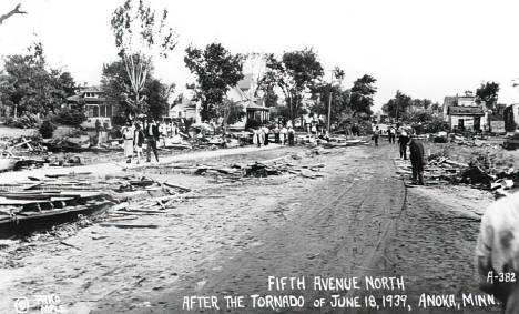 Fifth Avenue North after the tornado of June 18, 1939, Anoka, Minnesota
