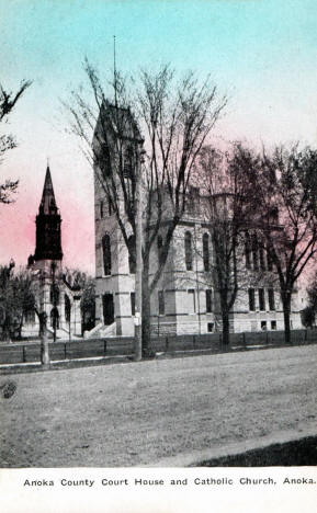 Anoka County Courthouse and Catholic Church, Anoka, Minnesota, 1911