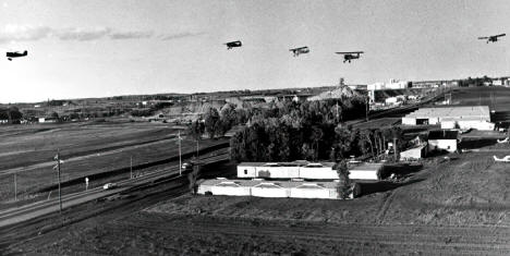 Aerial view of Southport airport on its closing day, Apple Valley, Minnesota, 1974