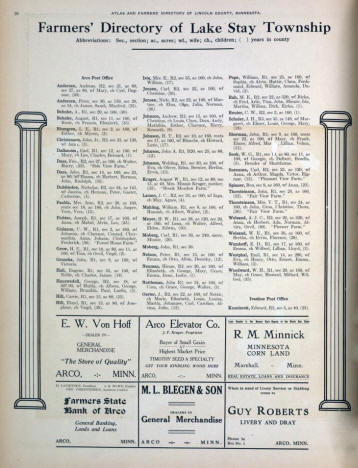 Farmers' Directory of Lake Stay Township, Lincoln County, Minnesota, 1916