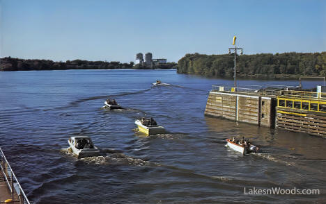 Boats passing through Lock & Dam #3, Red Wing Minnesota, 1980s