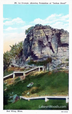 Indian Head rock formation on Mt. La Grange, Red Wing Minnesota, 1930s