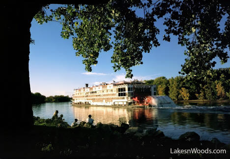 Paddle-wheeler on Mississippi River viewed from Bay Point Park, Red Wing Minnesota, 1995